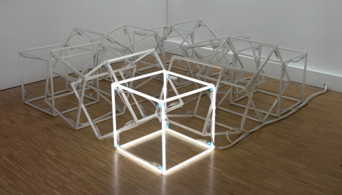 Jeppe Hein, Moving Neon Cube (Cube de néon en mouvement), 2004 - Vue d'ensemble