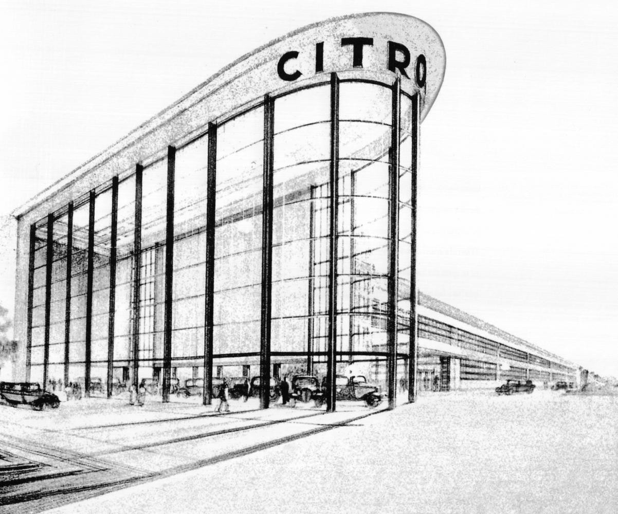 Sketch by Alexis Dumont and Marcel Van Goethem for the new Belgian Citroën dealership, 1933 <span class='copyright'>© CIVA Collections, Brussels</span>